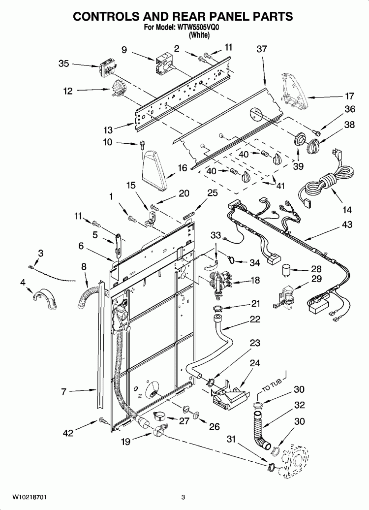 CONTROLS AND REAR PANEL PARTS Diagram and Parts List for WTW5505VQ0  Whirlpool Washer