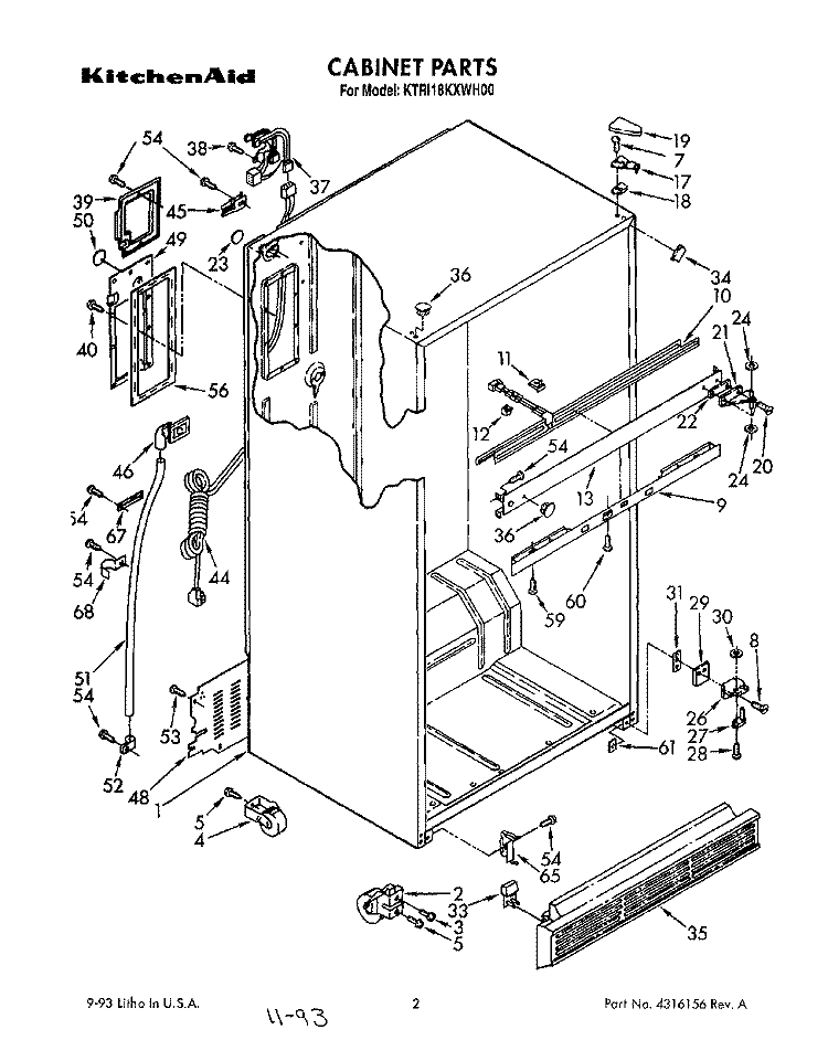 CABINET Diagram and Parts List for KTRI18KXWH00  Whirlpool Refrigerator
