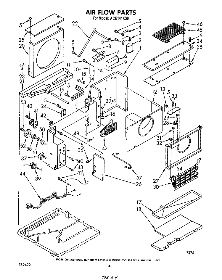 AIRFLOW Diagram and Parts List for ACE144XS0  Whirlpool Air Conditioner