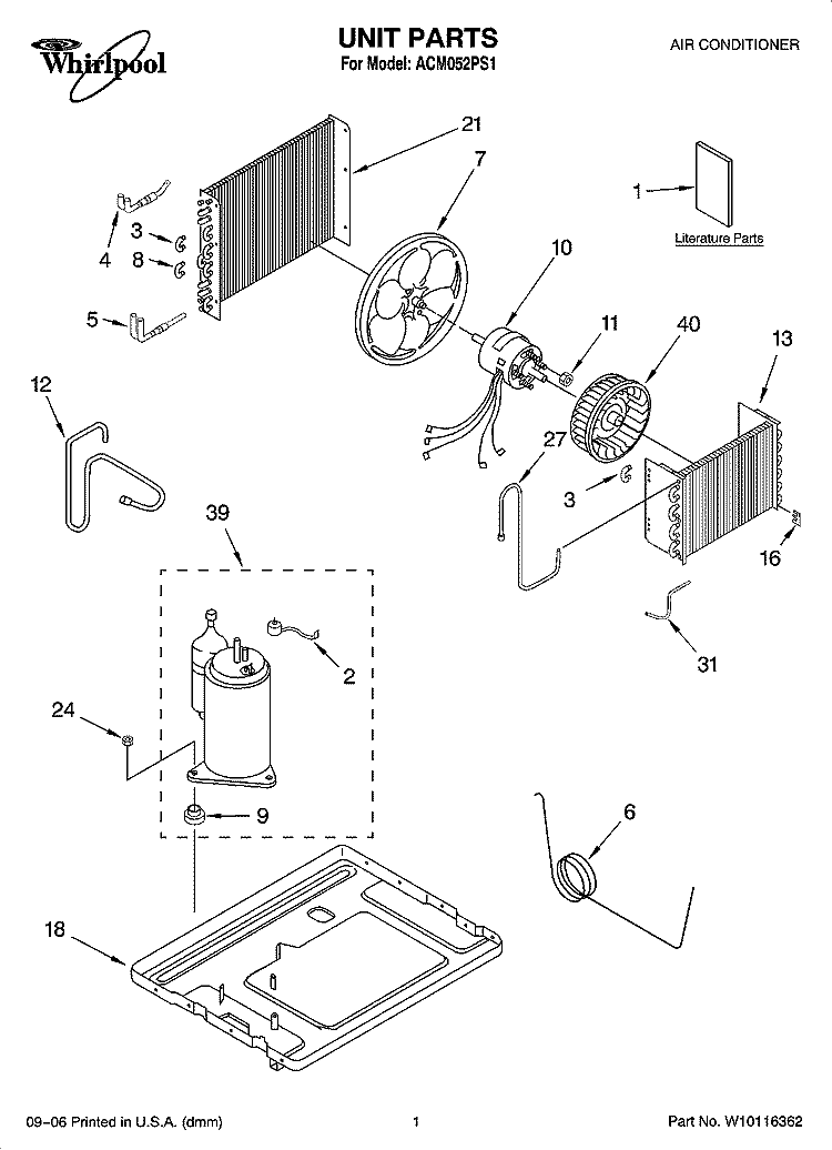 UNIT PARTS Diagram and Parts List for ACM052PS1  Whirlpool Air Conditioner