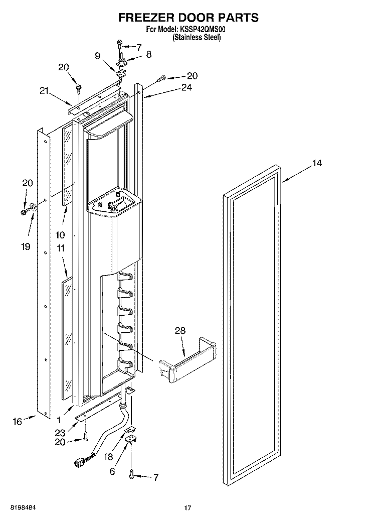 FREEZER DOOR PARTS Diagram and Parts List for KSSP42QMS00  KitchenAid Refrigerator