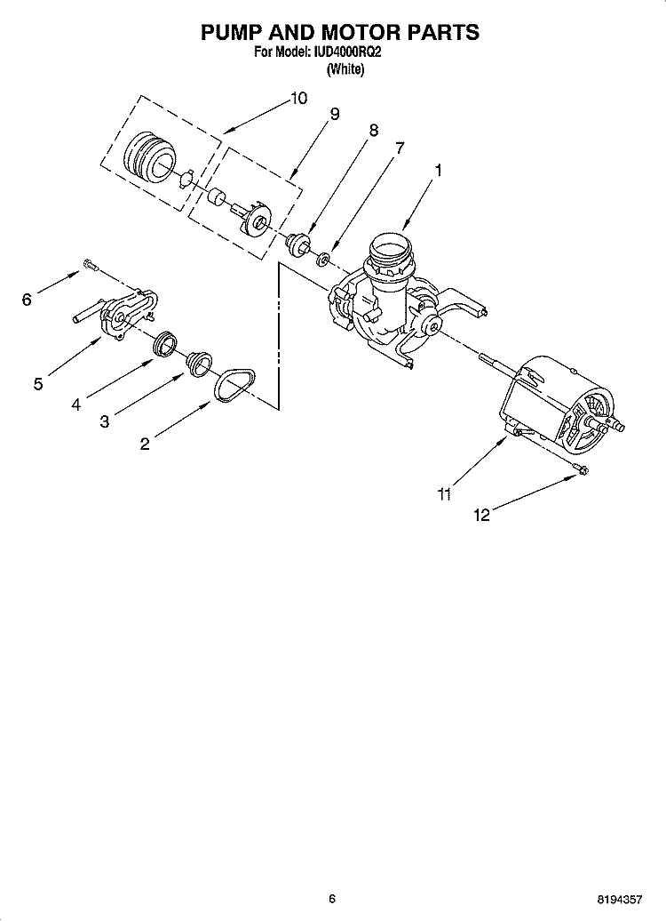 PUMP AND MOTOR PARTS Diagram and Parts List for IUD4000RQ2  Whirlpool Dishwasher