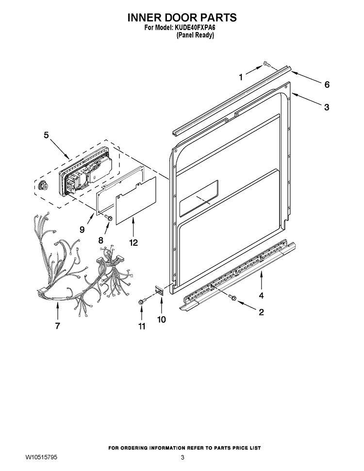 INNER DOOR PARTS Diagram and Parts List for KUDE40FXPA6  KitchenAid Dishwasher