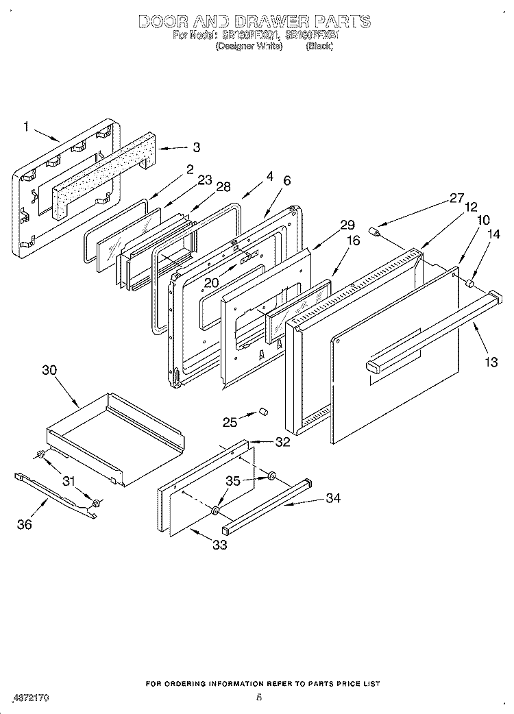 DOOR AND DRAWER, LIT/OPTIONAL Diagram and Parts List for SB160PEXQ1  Whirlpool Wall Oven