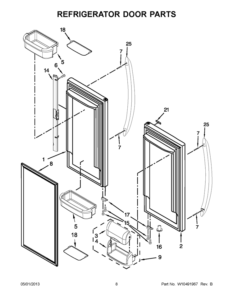 REFRIGERATOR DOOR PARTS Diagram and Parts List for KBFS22EWMS5  KitchenAid Refrigerator