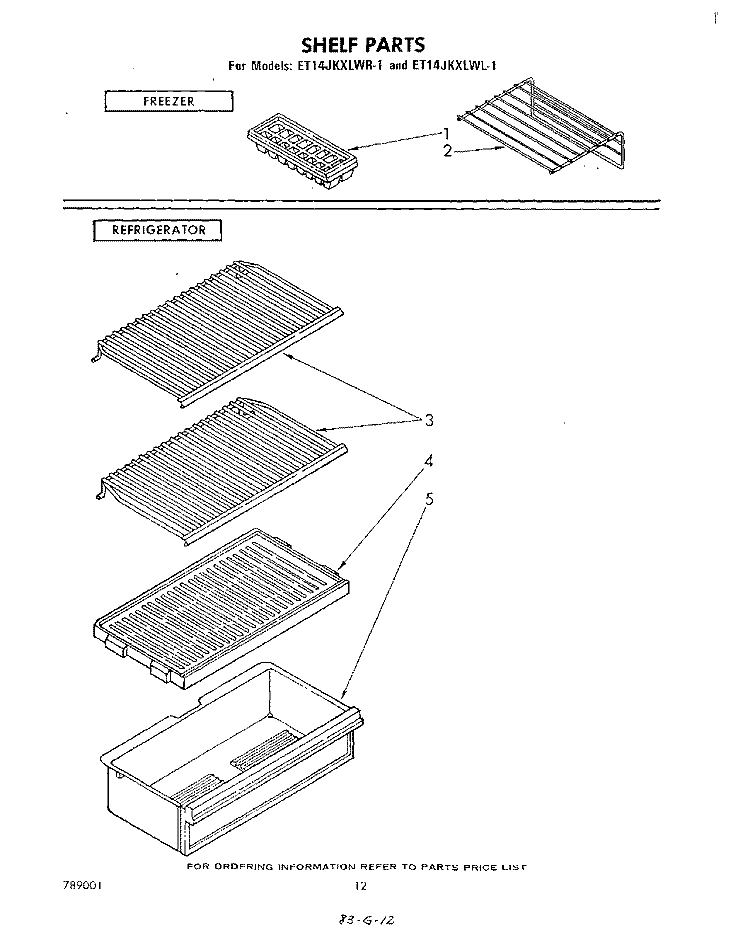 SHELF Diagram and Parts List for ET14JKXLWL1  Whirlpool Refrigerator