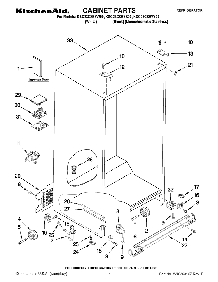 CABINET PARTS Diagram and Parts List for KSC23C8EYB00  KitchenAid Refrigerator