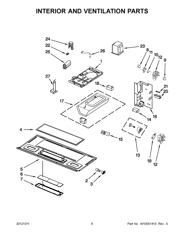INTERIOR AND VENTILATION PARTS Diagram and Parts List for GMH3204XVQ3  Whirlpool Microwave