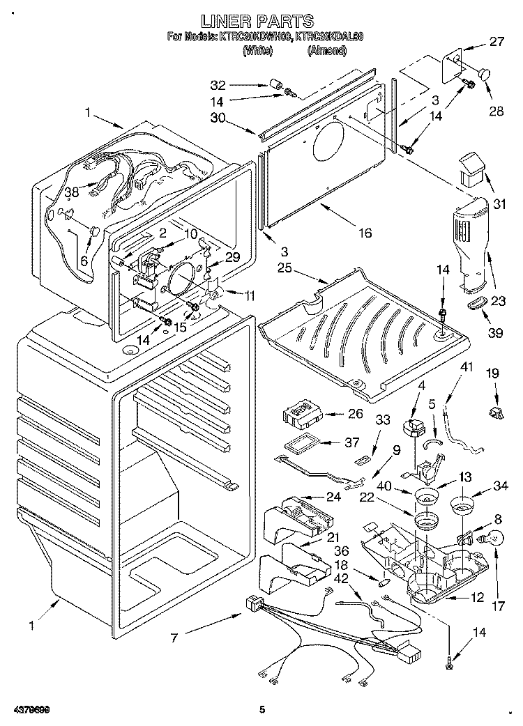 LINER Diagram and Parts List for KTRC20KDAL00  Whirlpool Refrigerator