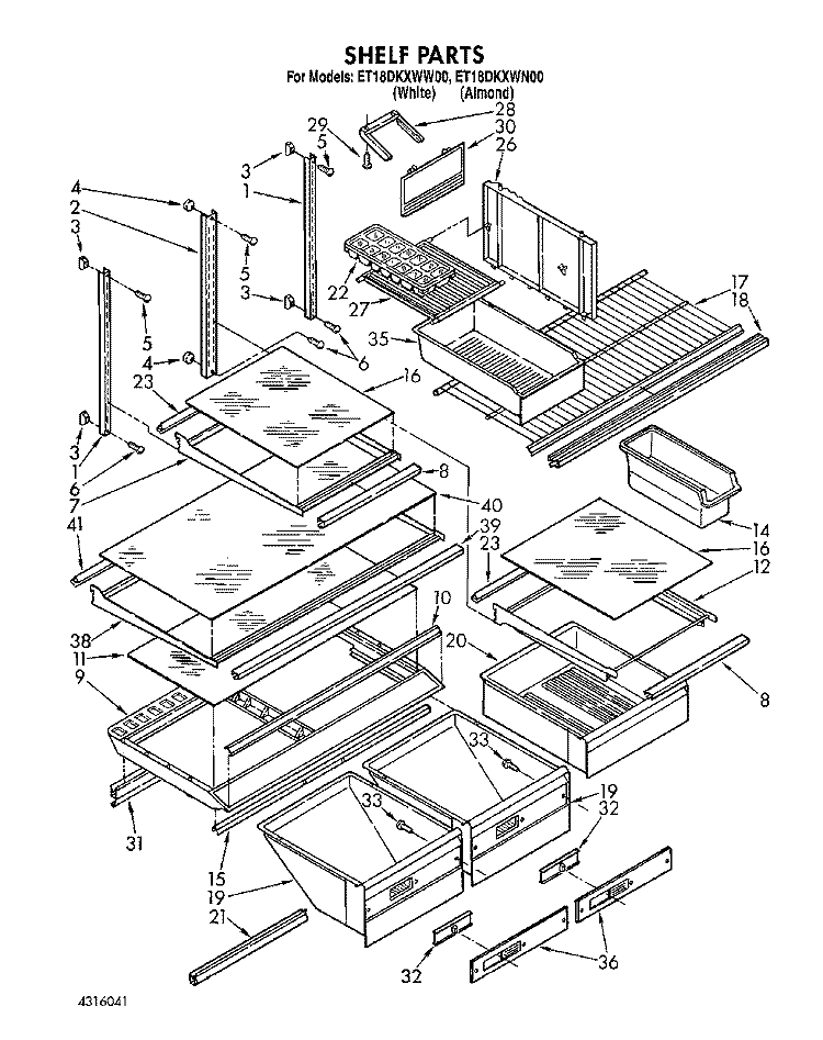 SHELF, LIT/OPTIONAL Diagram and Parts List for ET18DKXWN00  Whirlpool Refrigerator