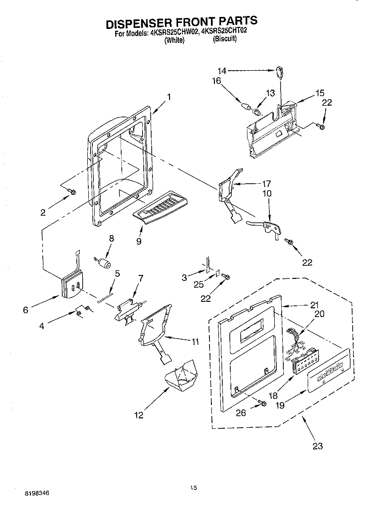 DISPENSER FRONT Diagram and Parts List for 4KSRS25CHW02  KitchenAid Refrigerator
