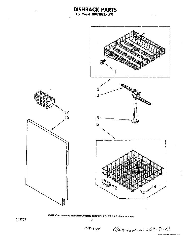 DISHRACK Diagram and Parts List for GDU3024XLW1  Whirlpool Dishwasher