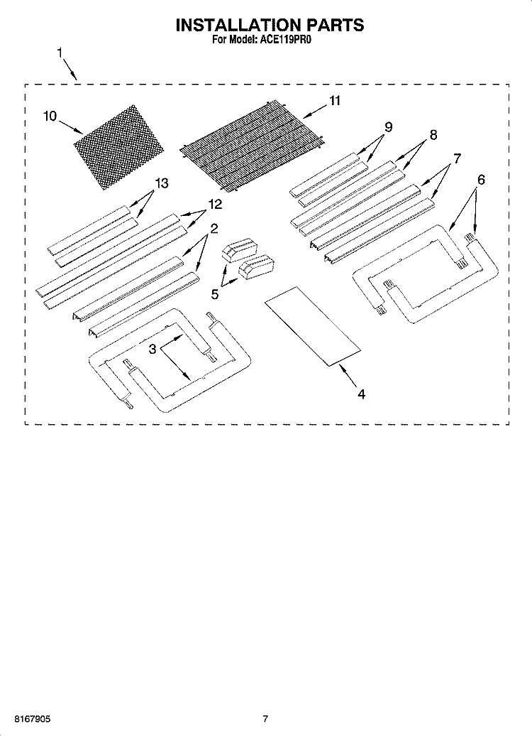 INSTALLATION PARTS Diagram and Parts List for ACE119PR0  Whirlpool Air Conditioner