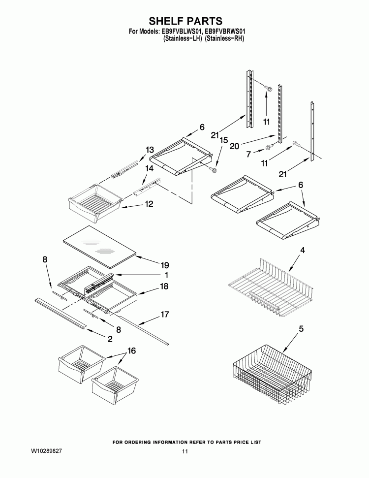 SHELF PARTS Diagram and Parts List for EB9FVBLWS01  Whirlpool Refrigerator