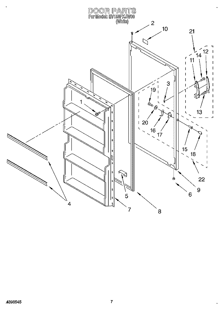 DOOR Diagram and Parts List for EV150FXJW00  Whirlpool Freezer