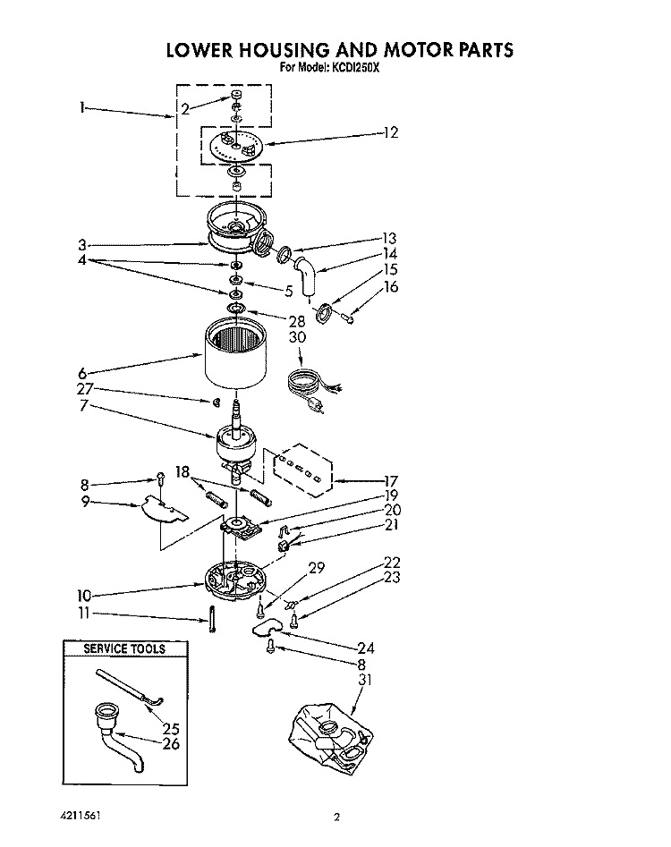SECTION Diagram and Parts List for KCDI250X  KitchenAid Food Waste Disposer