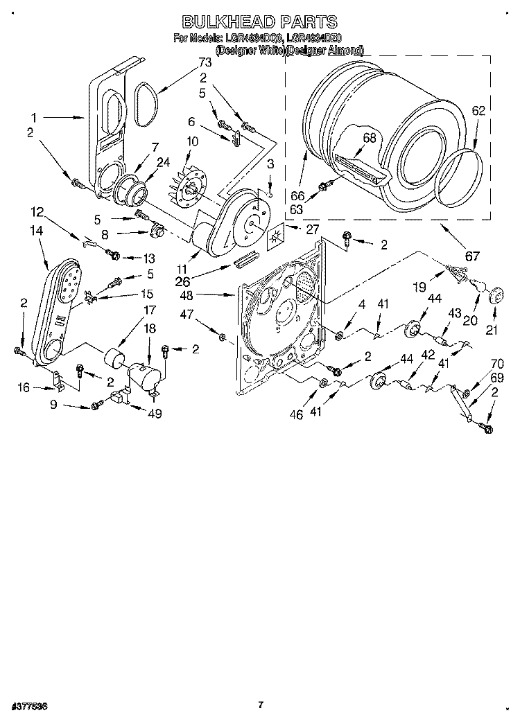 BULKHEAD Diagram and Parts List for LGR4634DQ0  Whirlpool Dryer
