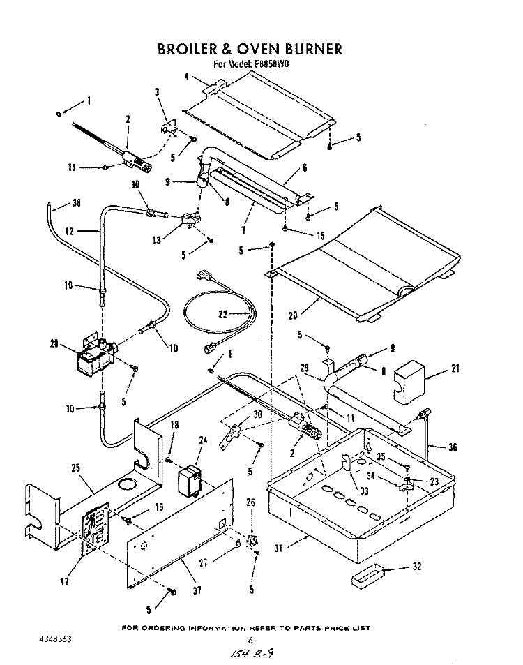BROILER AND OVEN BURNER Diagram and Parts List for F8858^0  Whirlpool Range