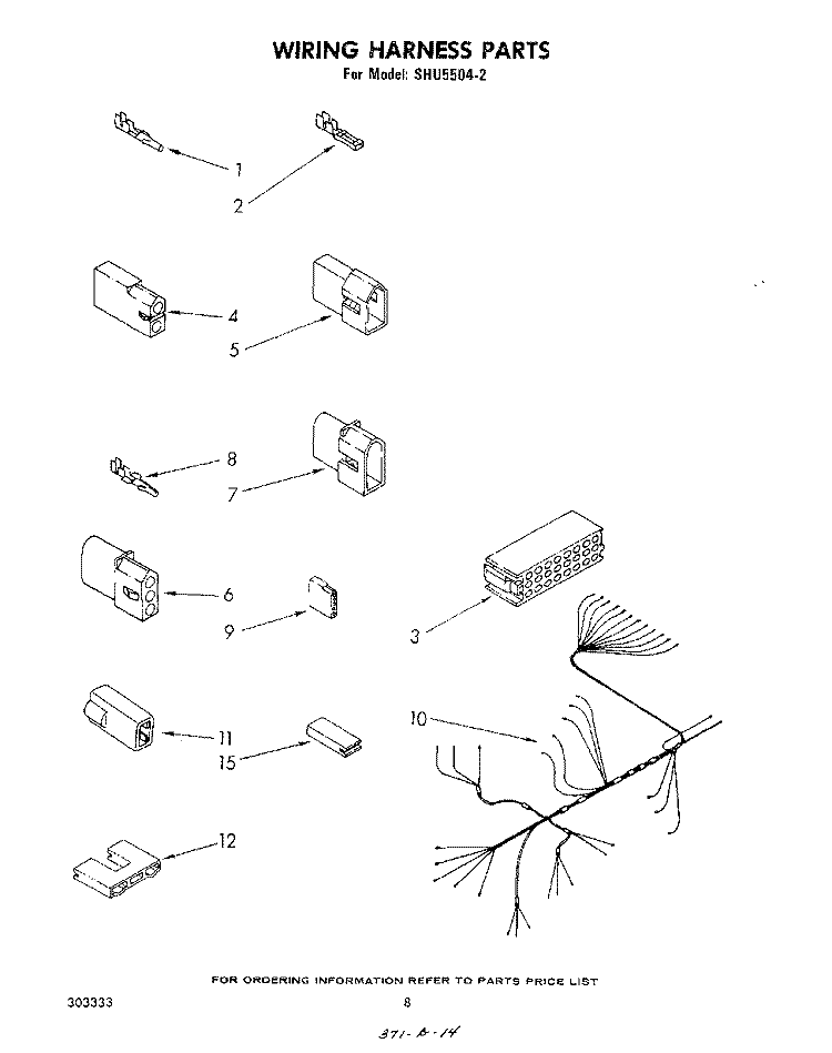WIRING HARNESS Diagram and Parts List for SHU55042  Whirlpool Dishwasher