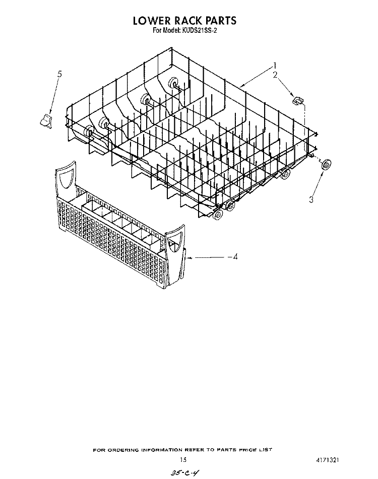 LOWER RACK Diagram and Parts List for KUDS21SS2  KitchenAid Dishwasher