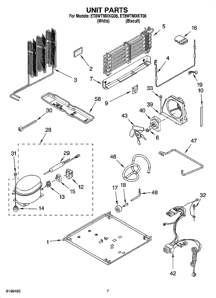 UNIT PARTS Diagram and Parts List for ET8WTMXKT08  Whirlpool Refrigerator