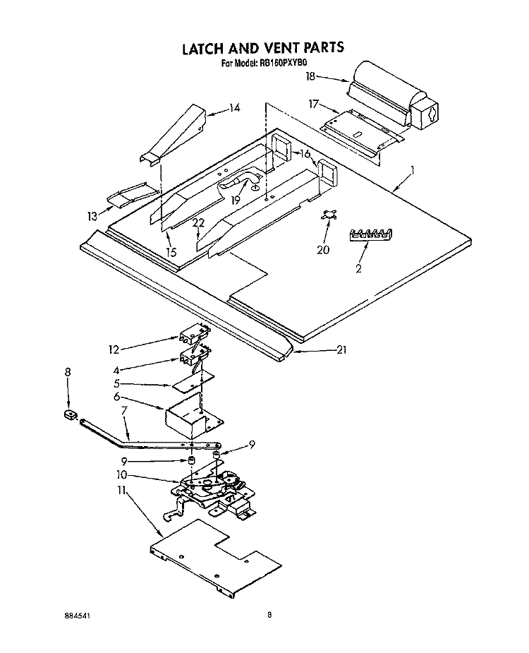 LATCH AND VENT Diagram and Parts List for RB160PXYQ0  Whirlpool Wall Oven