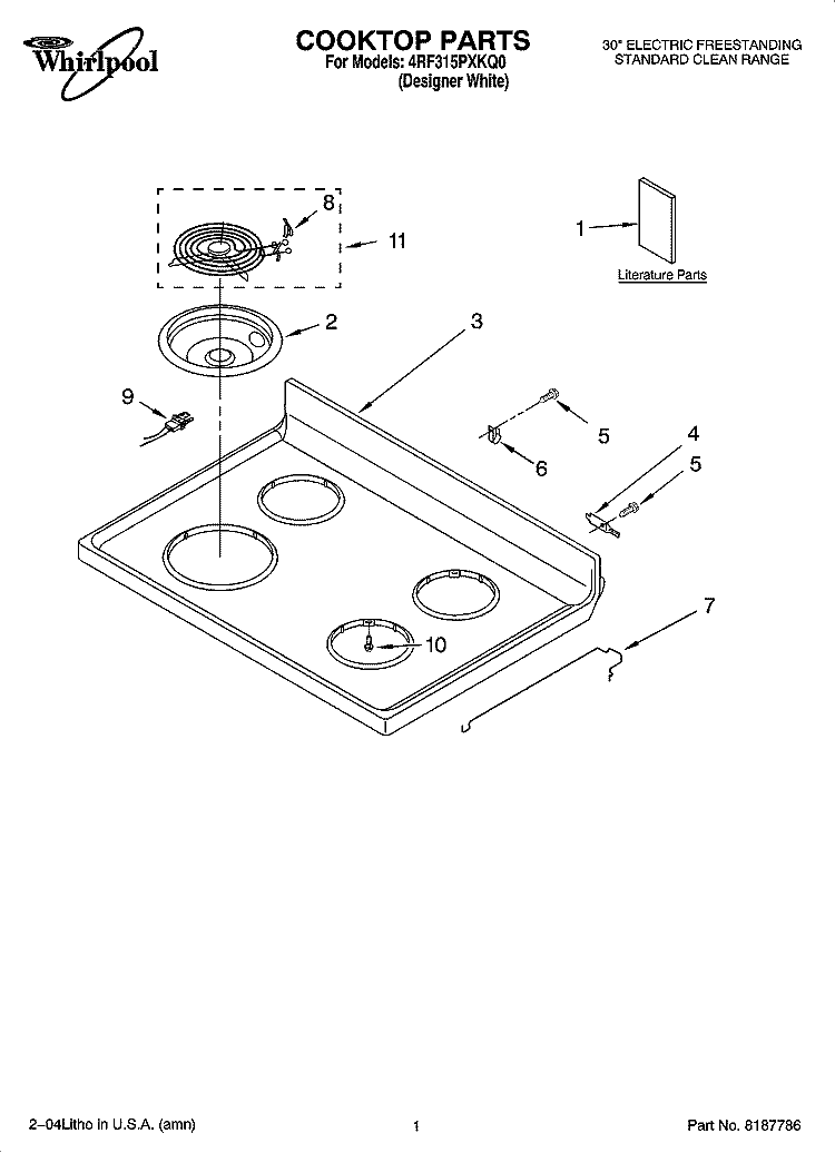 COOKTOP PARTS Diagram and Parts List for 4RF315PXKQ0  Whirlpool Range