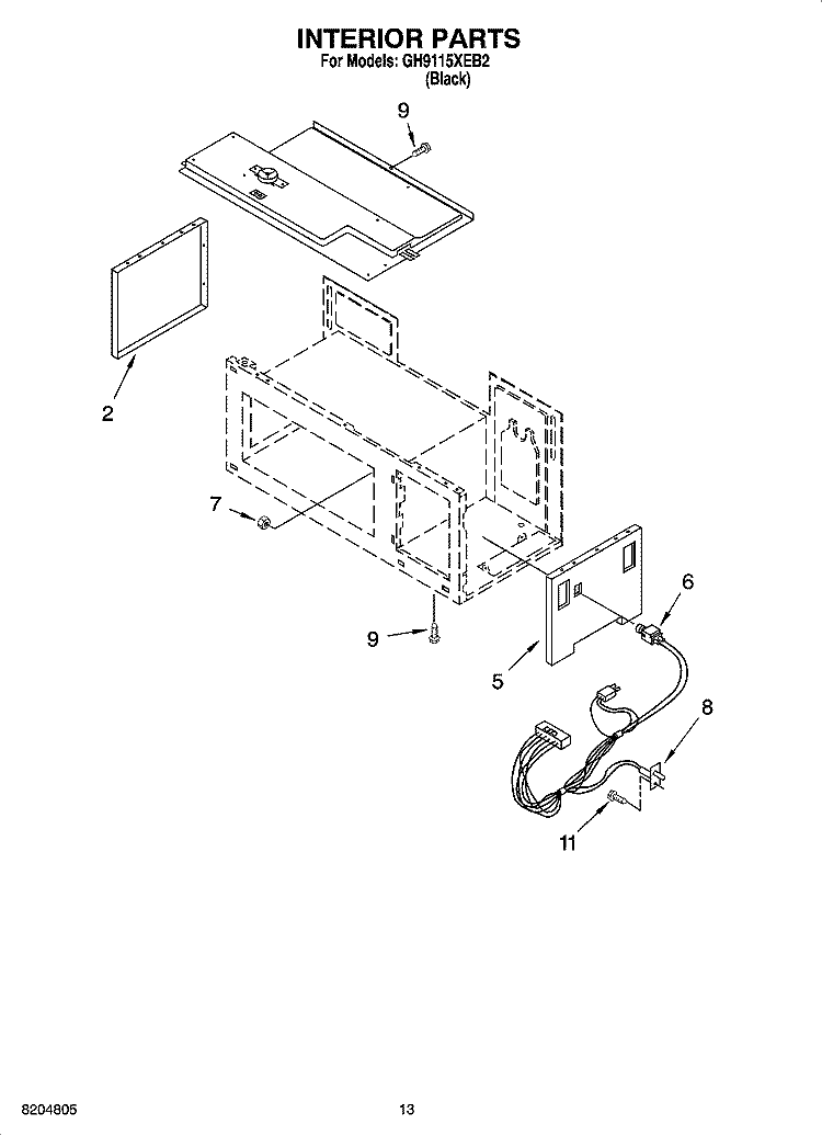 INTERIOR PARTS Diagram and Parts List for GH9115XEB2  Whirlpool Microwave