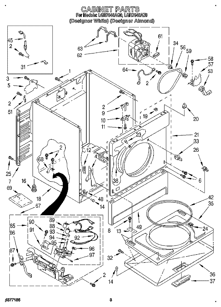 CABINET Diagram and Parts List for LGR7646AZ0  Whirlpool Dryer