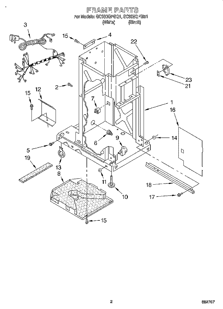 FRAME Diagram and Parts List for GC900QPGB1  Whirlpool Trash Compactor
