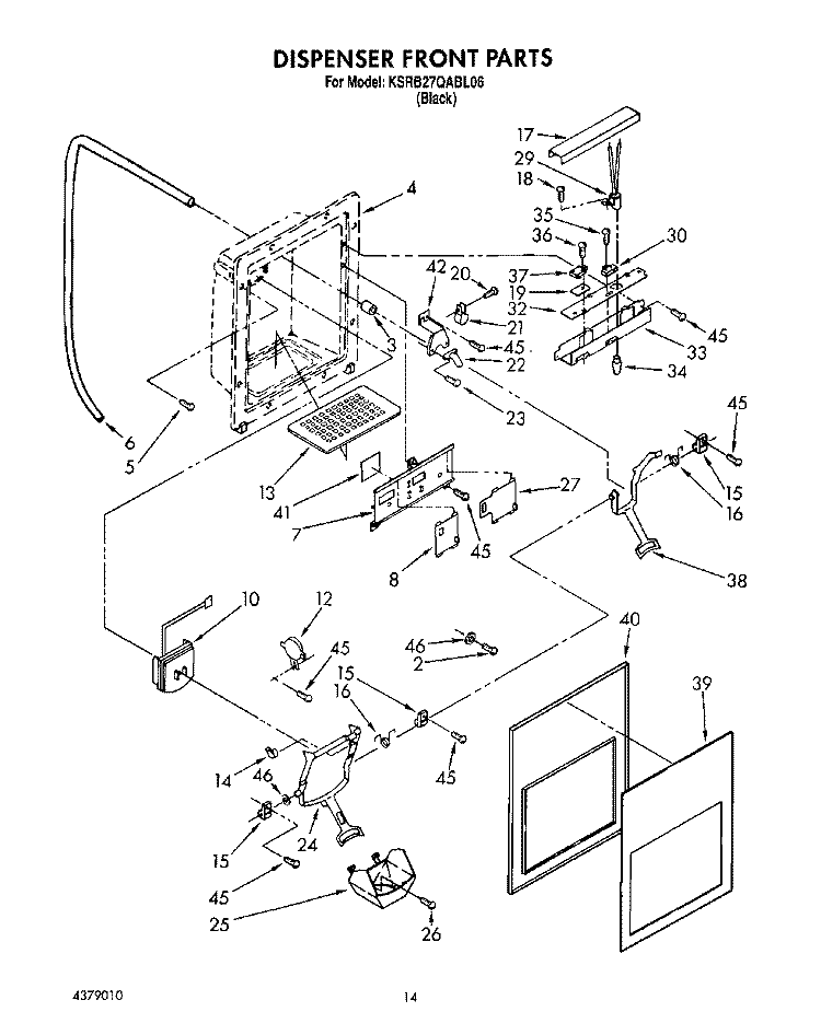 DISPENSER FRONT Diagram and Parts List for KSRB27QABL06  KitchenAid Refrigerator