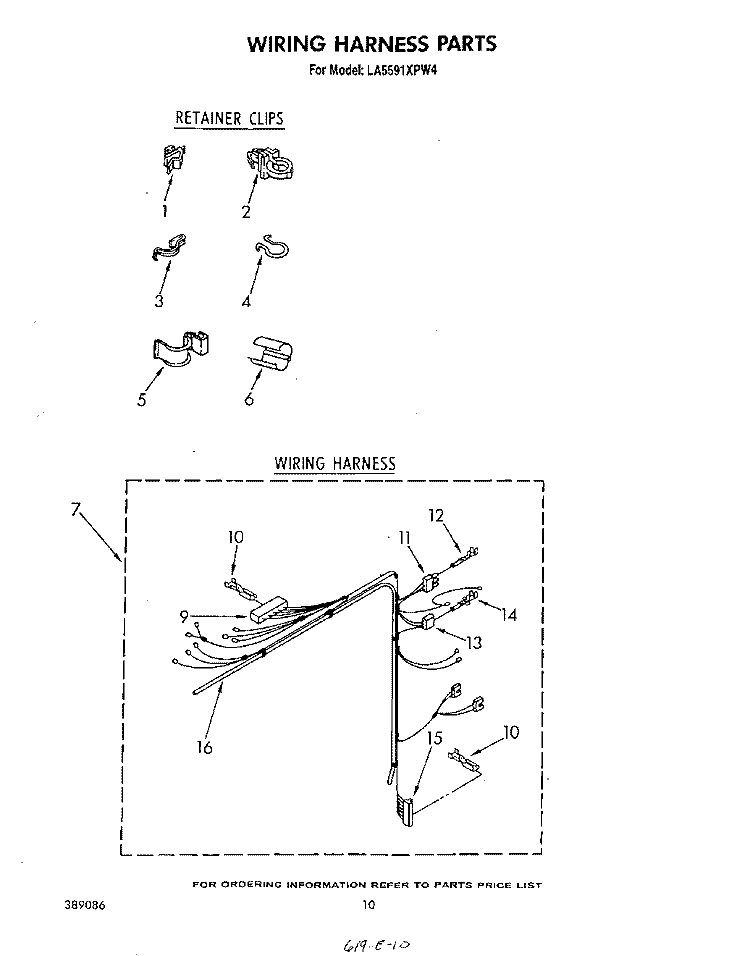 WIRING HARNESS Diagram and Parts List for LA5591XPW4  Whirlpool Washer