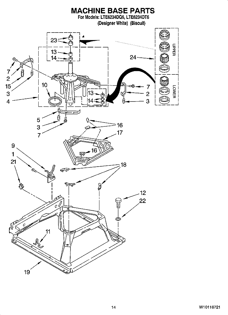 MACHINE BASE PARTS Diagram and Parts List for LTE6234DQ6  Whirlpool Washer Dryer Combo