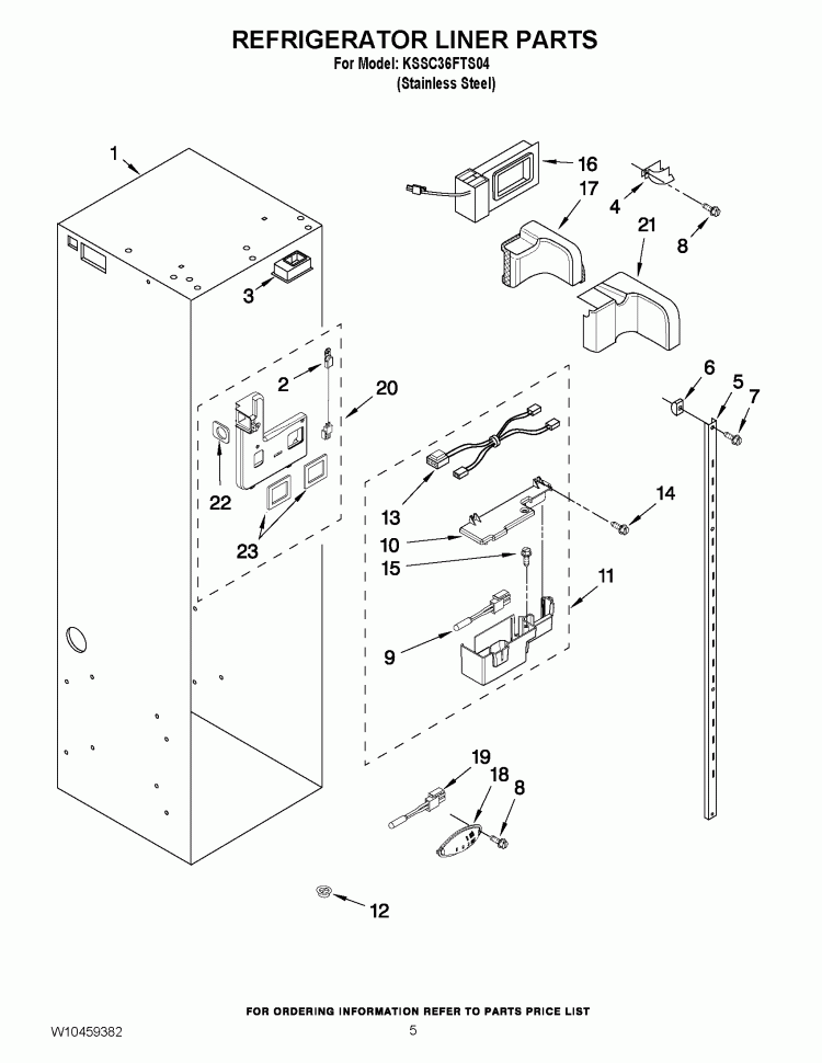 REFRIGERATOR LINER PARTS Diagram and Parts List for KSSC36FTS04  KitchenAid Refrigerator