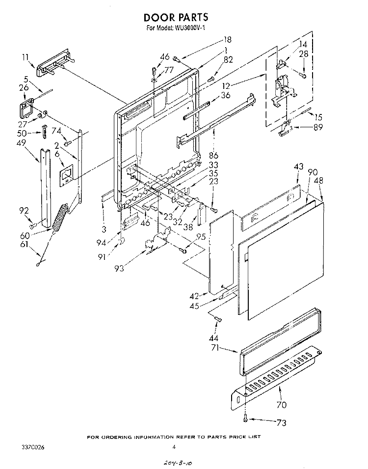 DOOR Diagram and Parts List for WU3000V1  Roper Dishwasher