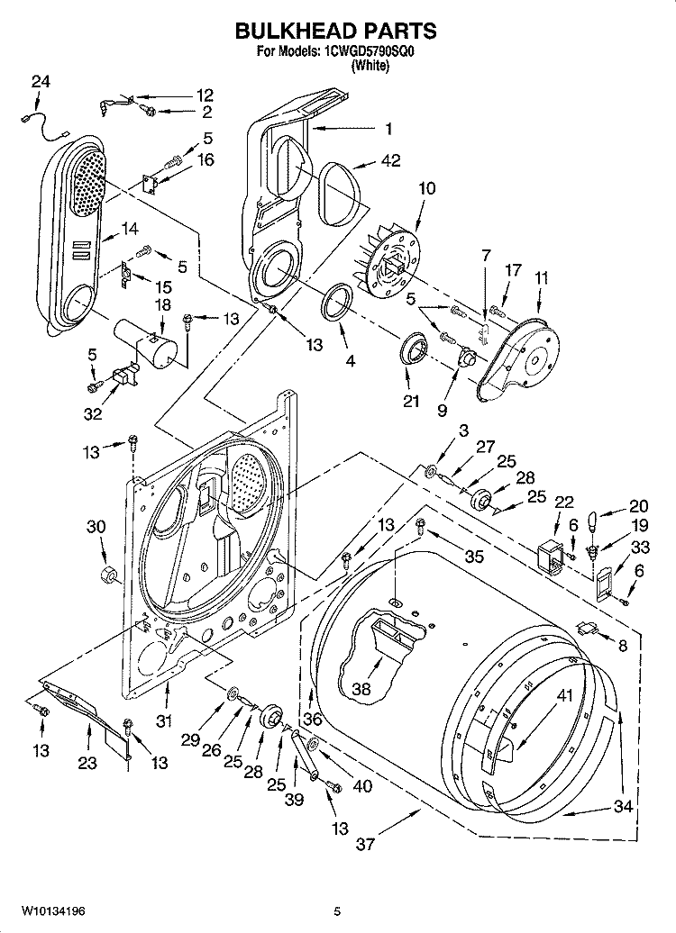 BULKHEAD PARTS Diagram and Parts List for 1CWGD5790SQ0  Whirlpool Dryer