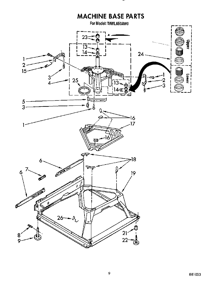 MACHINE BASE Diagram and Parts List for TAWL650AW0  Estate Washer