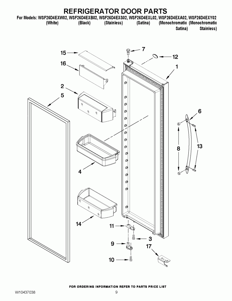 REFRIGERATOR DOOR PARTS Diagram and Parts List for WSF26D4EXA02  Whirlpool Refrigerator