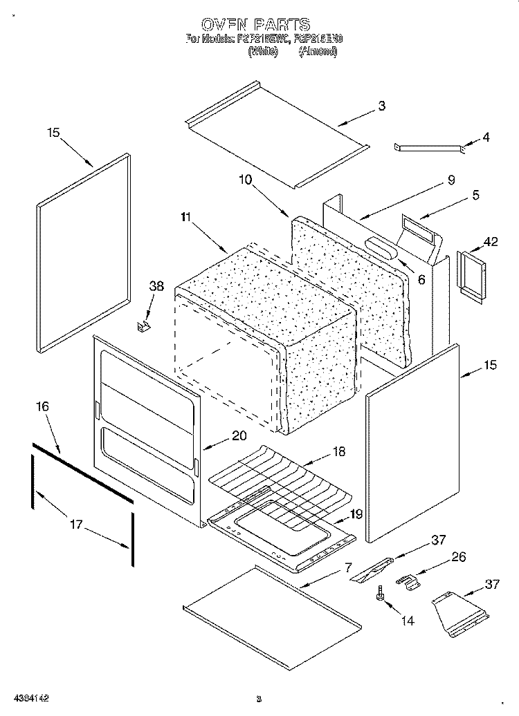 OVEN, LITERATURE Diagram and Parts List for FGP215EW0  Roper Range
