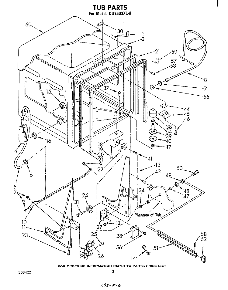 TUB, LITERATURE AND OPTIONAL Diagram and Parts List for DU7503XL0  Whirlpool Dishwasher