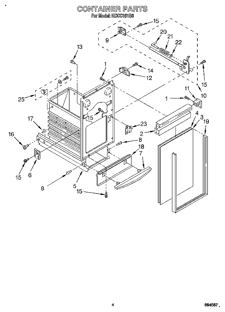 CONTAINER Diagram and Parts List for KCCC151B0  KitchenAid Trash Compactor
