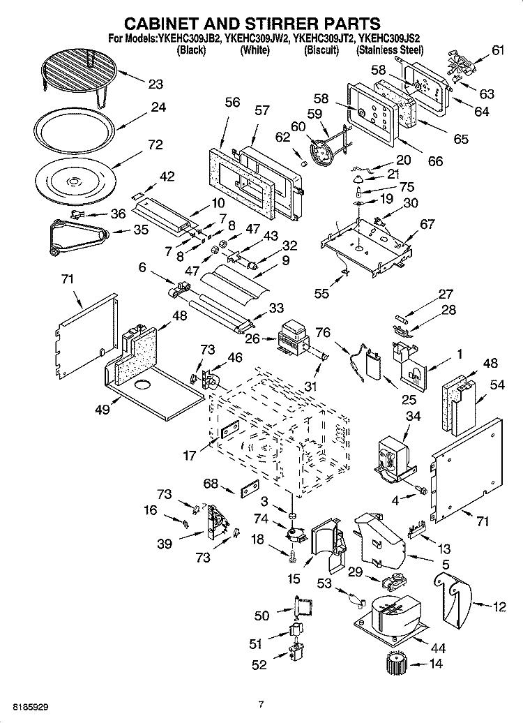 CABINET AND STIRRER PARTS Diagram and Parts List for YKEHC309JB2  KitchenAid Microwave Oven Combo