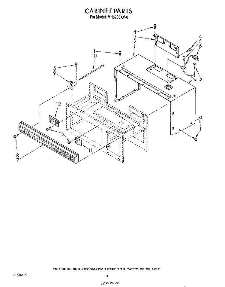 CABINET Diagram and Parts List for MH6700XV0  Whirlpool Microwave