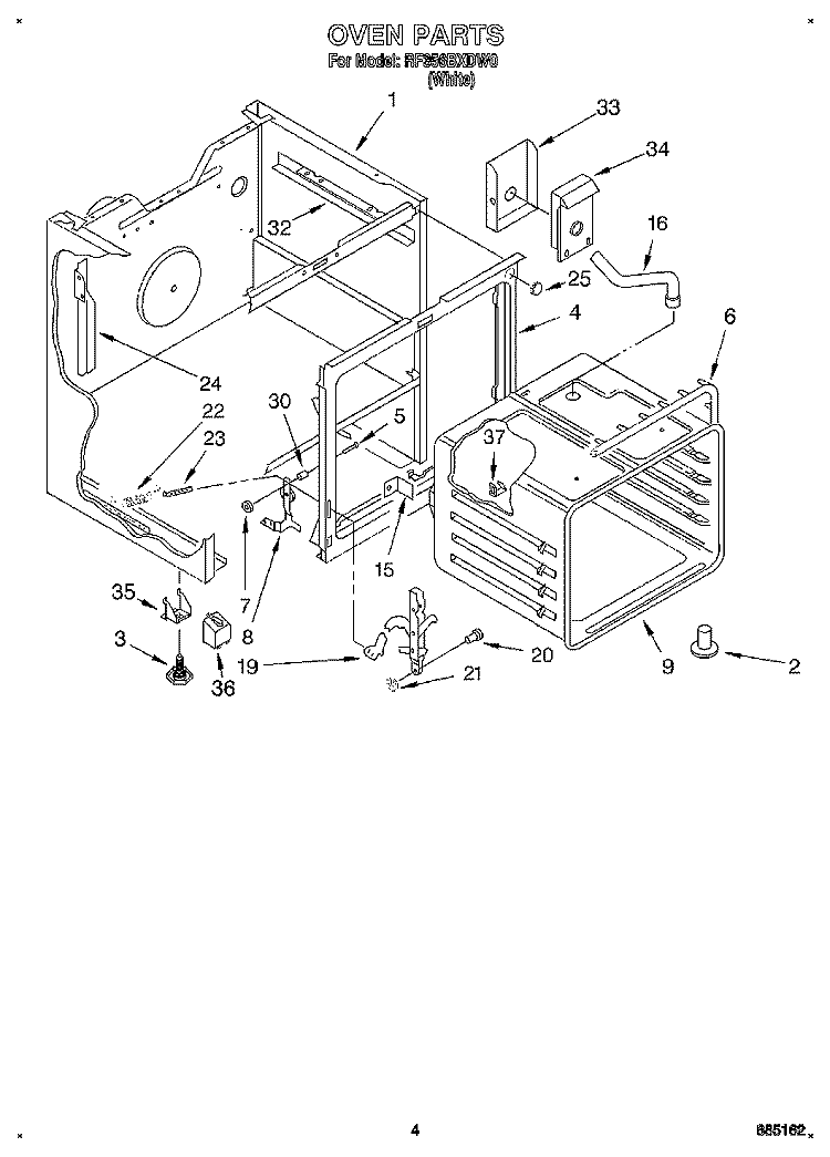 OVEN Diagram and Parts List for RF356BXDW0  Whirlpool Range
