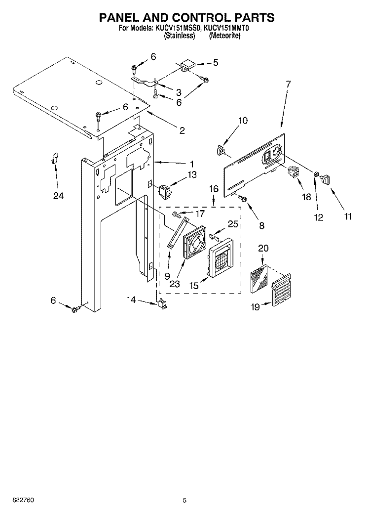PANEL AND CONTROL PARTS Diagram and Parts List for KUCV151MMT0  KitchenAid Trash Compactor
