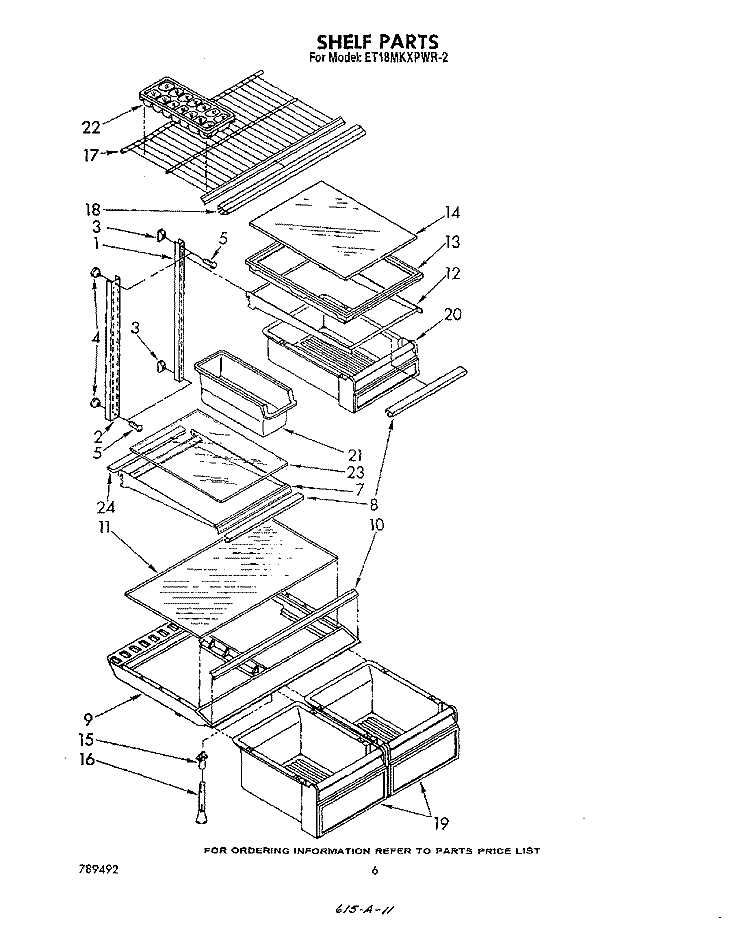SHELF Diagram and Parts List for ET18MKXPWR2  Whirlpool Refrigerator
