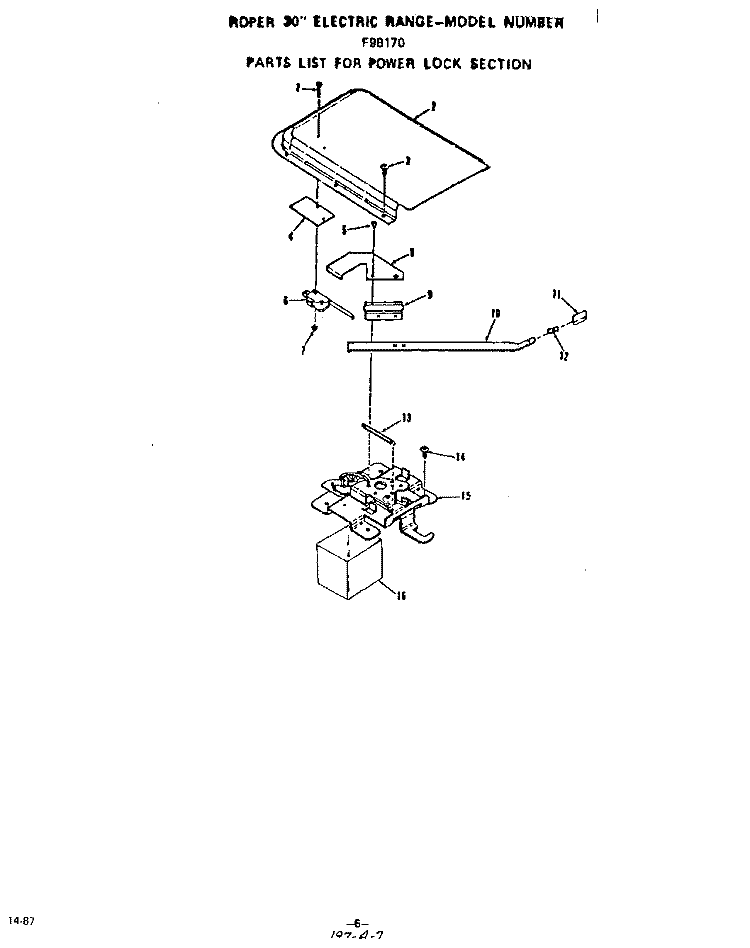POWER LOCK Diagram and Parts List for F9817W0  Roper Range