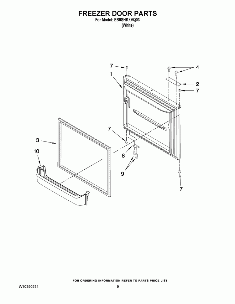 FREEZER DOOR PARTS Diagram and Parts List for EB9SHKXVQ03  Whirlpool Refrigerator