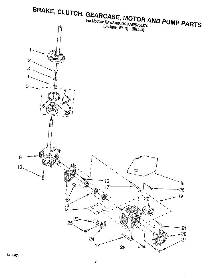 BRAKE, CLUTCH, GEARCASE, MOTOR AND PUMP Diagram and Parts List for KAWS700JQ4  KitchenAid Washer