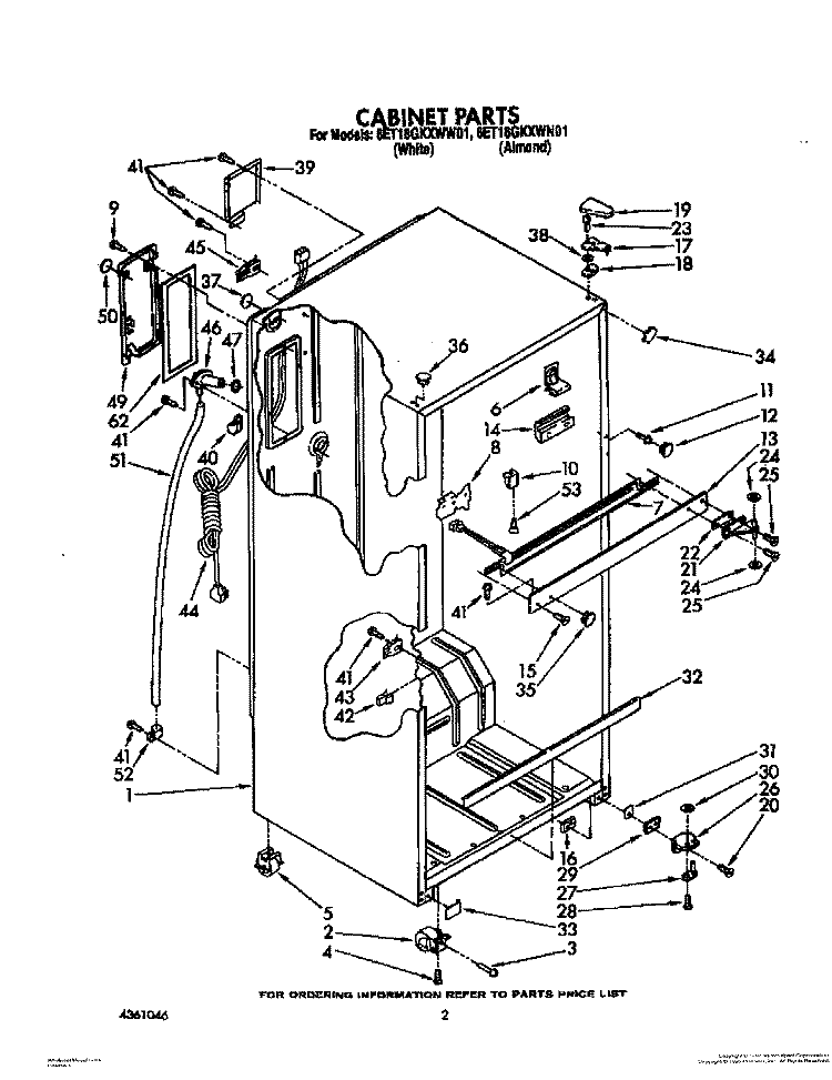 CABINET Diagram and Parts List for 6ET18GKXWW01  Whirlpool Refrigerator